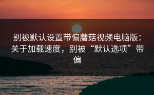 别被默认设置带偏蘑菇视频电脑版：关于加载速度，别被“默认选项”带偏