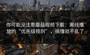 你可能没注意蘑菇视频下载：离线播放的“优先级规则”，搞懂就不乱了